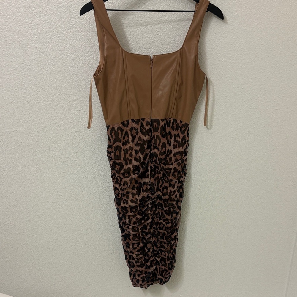Bebe Brown and Black Animal Print Midi Dress - Picture 3 of 4